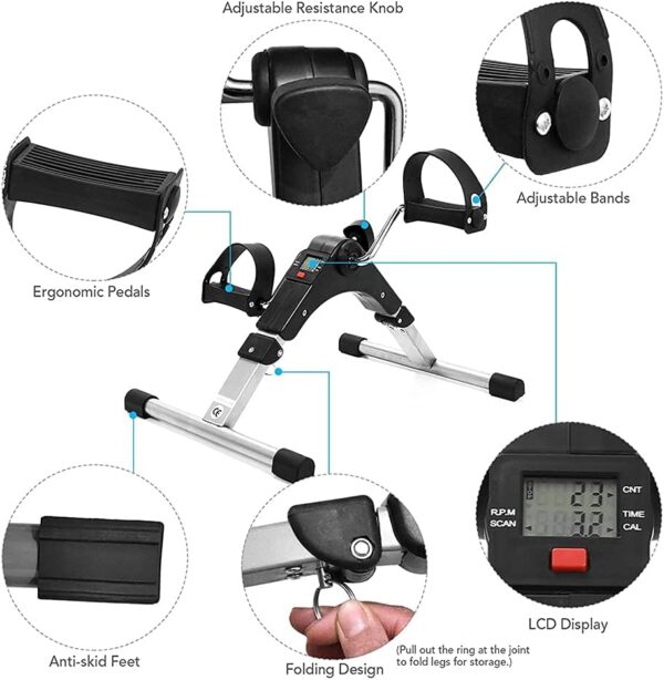 Sywlwxkq Ejercitador de Pedal Plegable Pantalla LCD Mini Bicicleta estática de Interior con Resistencia Ajustable para el hogar Rehabilitación de Ancianos Entrenador de Brazos de piernas - Image 3