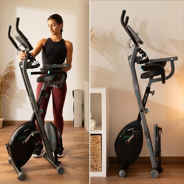 Cecotec Bicicleta Estática Plegable con Volante de Inercia X-Bike, Sistema Silence Fit, Con y Sin Respaldo, Manillar y Sillín Regulable, Pulsómetro, Pantalla LCD, Soporte dispositivos, Ruedas - Image 8