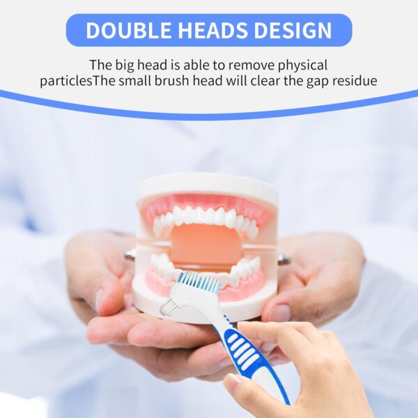 XTUDOU Juego de cajas de prótesis (2 cajas de dentadura postiza, 2 recipientes con colador, 2 cepillos de limpieza de prótesis con doble cabeza) - Image 7