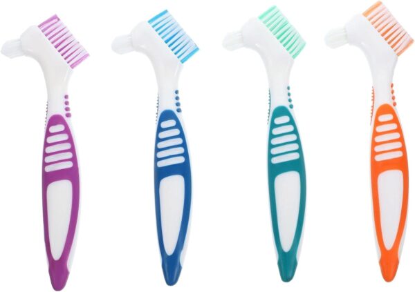DOITOOL 4 Unidades de Cepillo de Limpieza de Dentaduras Postizas Cepillo de de Doble Cabeza Limpiador de Dentaduras Postizas Portátil Cepillo de Postizas Limpieza de