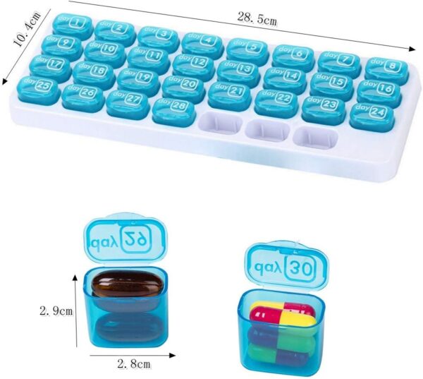 Feelairy Pastillero para 31 días, Portátil Pastillero Mensual con Tapa para Llevar, Caja de Medicamentos Vitaminas Medicina Tableta Organizador Estuche Pastillero para Uso Diario y de Viaje - Image 3