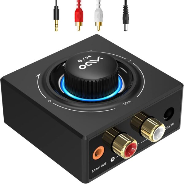 YMOO B06T3 - Receptor Bluetooth para estéreo, HiFi HD AAC, adaptador Bluetooth RCA y 3,5 mm, transmisión de música desde el teléfono móvil/tableta/ordenador portátil/MacBook a altavoz con cable/barra