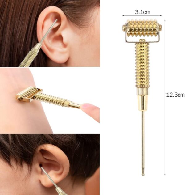 Alupre Rodillo de Masaje Facial, Sonda de Puntos de acupuntura del oído, Sonda Facial Acupoints Primavera Aguja de Masaje de Rodillos para Cuerpo, oído y Facial(Oro) - Image 4