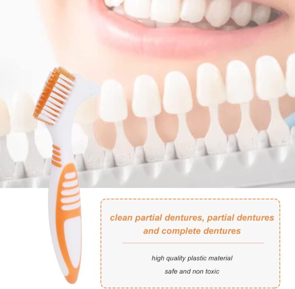 Cepillo de limpieza de dientes postizos, cepillo para dentaduras postizas, cepillo de dientes portátil de doble cara para dentaduras postizas, limpieza efectiva de eliminación de bacterias de la placa - Image 3
