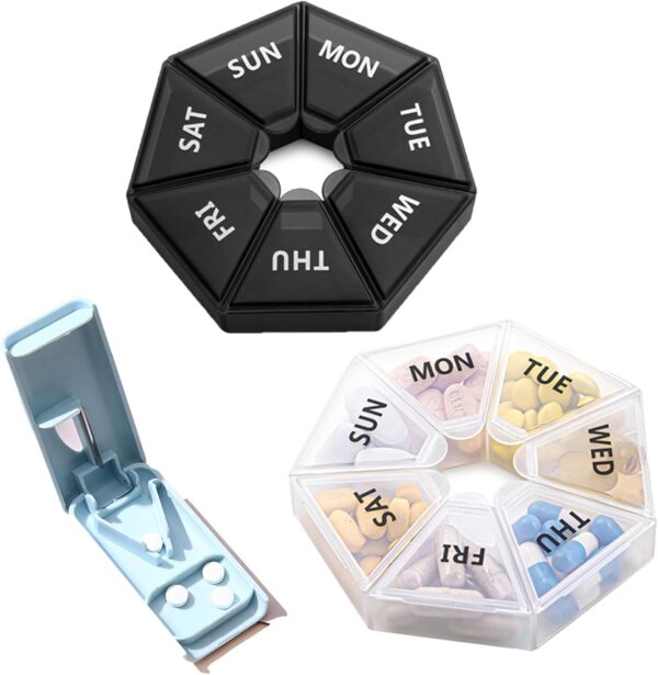 KASESSS 2 Piezas Pastillero Semanal Rómbico, Pastillero Viaje Pequeño, Portátil Pastilleros Semanales, Pill box con 1 Partidor de Pastillas, Pill Organizer per Gli Anziani Viaggio Domestico Uso