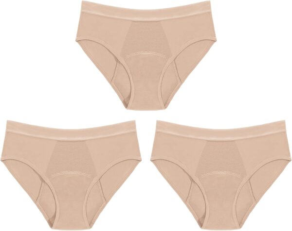 Jamron Mujer Pack de 3 Bragas Menstruales Flujo Abundante - Bragas Absorbentes Incontinencia Lavable - Ropa Interior para Regla Periodo Mentruación Beige + Beige + Beige L - Image 2