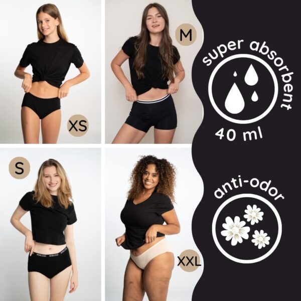 Bragas Menstruales absorbentes = 2 tampones - Lavables - Algodón - Ecológicas - Menstruación - Bragas de reglas Flujo Periódico de moderado a abundante - Incontinencia - Protección de Fugas de Orina - Image 4