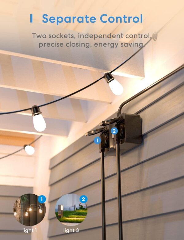 Meross Enchufe Inteligente Exterior Impermeable, WiFi Enchufe Exterior con 2 Tomas, Compatible con Alexa, Google Assistant y SmartThings, con Control Remoto - Image 6