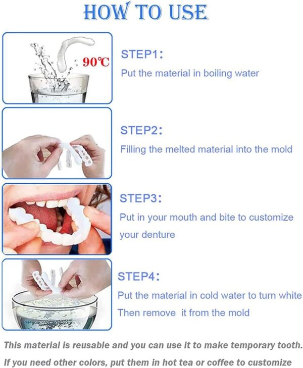 3 Pares Dientes de Carillas Cosméticos Dientes Dentaduras Temporales Comodidad Broche de Presión de Carillas Superiores e Inferiores para Dientes Malos - Image 6