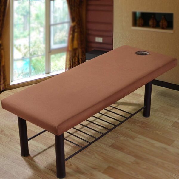 Funda para cama de masaje, hoja de mesa de masaje, borde elástico, cobertura de cama de masaje profesional, suave para masaje de belleza, funda para sofá con orificio para la cara, marrón