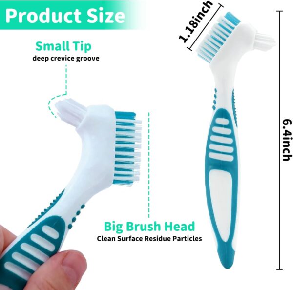 Simsky Juego de Cepillos de Limpieza de Dentadura, 4 Piezas Portátiles Limpieza de Prótesis, Cepillo con Cerdas de Doble Capas y Mango de Goma Ergonómica, para Limpiar Dientes Falsos (4 Colores) - Image 2