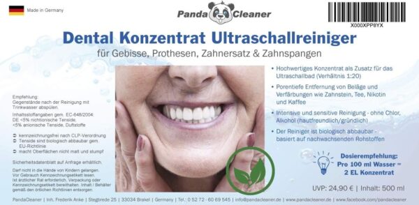 PandaCleaner Ultrasonic Dentist Concentrado PandaCleaner - Eliminación de placa dental y decoloración - para dentaduras postizas, dentaduras postizas y aparatos de ortodoncia 500ml - Image 4