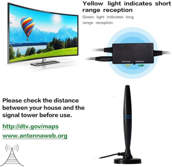 YOUNLEN Antena TV,Antena TV Interior Potente TDT,Receptor de TV de Ganancia 4K 1080P VHF UHF FM DVB-T2 DTMB Antena Digital HD Base Magnética,Recepción 360° Amplificador Antena TV Interior - Image 3