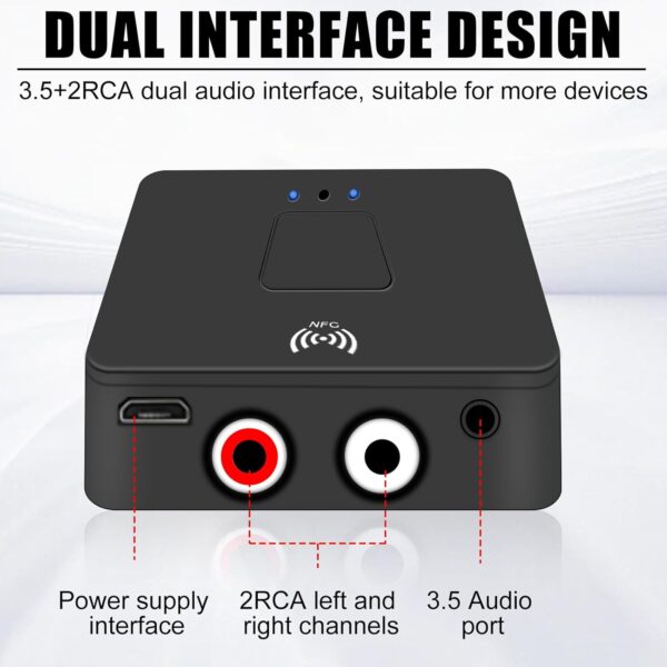 Receptor NFC Bluetooth 5.0, adaptador de audio Bluetooth para estéreo, adaptador de audio inalámbrico HiFi con conector AUX RCA de 3,5 mm para productos digitales con función Bluetooth/NFC - Image 4