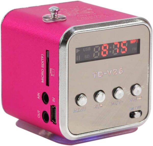 Nimoa Mini Altavoz Digital, Mini Jugador de Altavoces Portable FM Radio Stereo PC Fashion Support TF Card and U Disk for Parties Travel Sports (Rosa) - Image 4