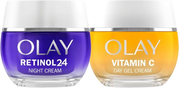 Olay Retinol24 Crema De Noche 50ML Y Olay VitaminC + AHA24 Crema De Día 50ML. Pack De 2 Cremas. Piel Más Suave, Hidratada Y Luminosa