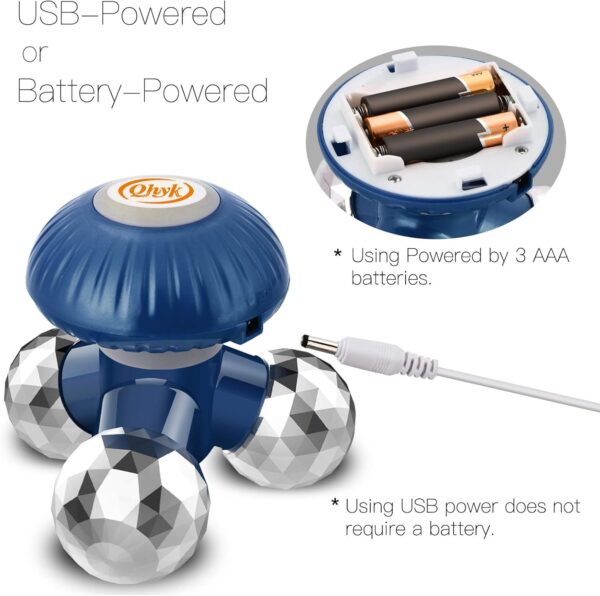 QHYK Handheld Vibrate Massager, 3 cabezas de masaje tocar el cuerpo, Batería o USB Power Proporcionar electricidad, Aliviar Cuerpo o tensión muscular, Full Body Massager portátil, Azul - Image 5