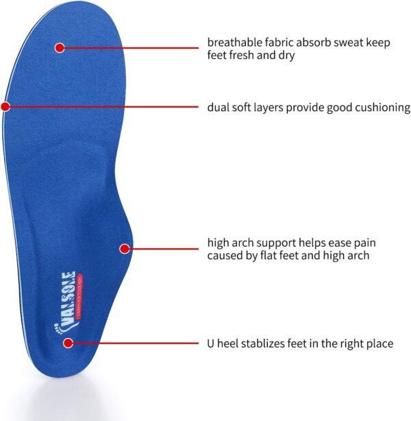 VALSOLE Plantillas Ortopédicas soportes de arco y talones la absorción de choque- para el dolor de talón, pie plano, Fascitis Plantar, dolor de rodilla y espalda - Image 2