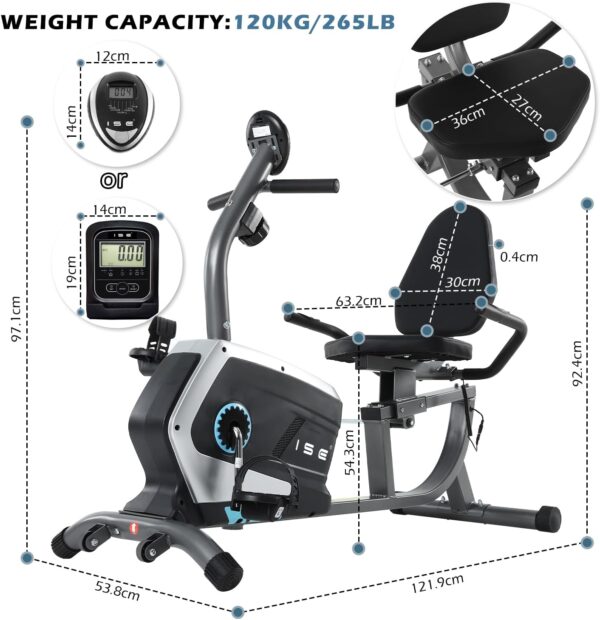 ISE Bicicleta Estática con Respaldo, Bicicleta Estatica Reclinadas, 8 Niveles de Resistencia, Sensor de Pulso, Bici Estatica Entrenamientos de Recuperación,Bicicletas Estaticas, Máx. 120 kg - Image 4