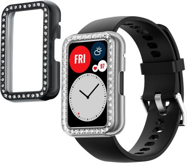 kwmobile Protector Reloj Inteligente Compatible con Huawei Watch Fit Protector Pantalla Reloj - 2X Carcasa Antigolpes para Esfera Smartwatch - Transparente/Negro - Image 7