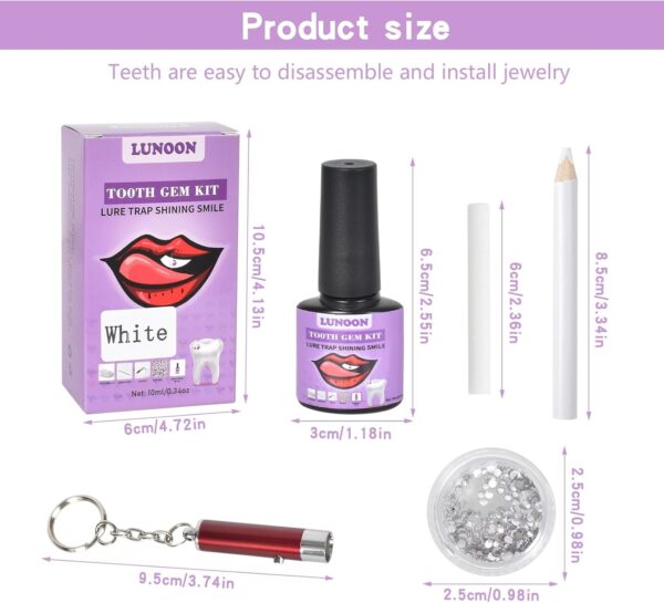 Kit de Gemas para Dientes Gemas Juego de Gemas Dentales, Juego DeJoyas Dentales con Pegamento, Tooth Gems Kit Diamante Dientes Kit para Decoración De Uñas Y Dientes De Bricolaje Tooth Gem (Blanco) - Image 2