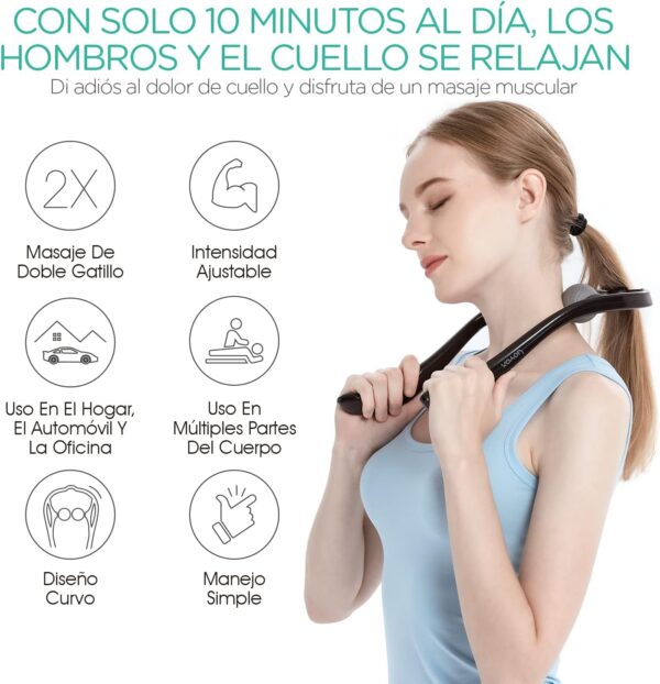 VOYOR Masajeador de Cuello Shiatsu, Masajeador Cervical y de Espalda, Masaje para Cervicales Hombros Manual Tejido Profundo Relajación para Alivio de Fatiga y Dolor MS110 - Image 2