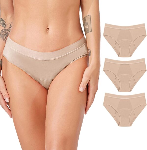 Jamron Mujer Pack de 3 Bragas Menstruales Flujo Abundante - Bragas Absorbentes Incontinencia Lavable - Ropa Interior para Regla Periodo Mentruación Beige + Beige + Beige L