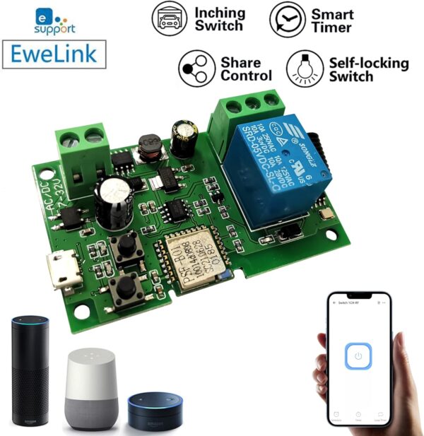 Jane Eyre WiFi Instant Relay Módulo de interruptor de bloqueo automático con 433 MHz RF Remote DIY Interruptor de puerta de garaje Aplicación Ewelink compatible con Alexa Google Assistant (1 CH) - Image 2