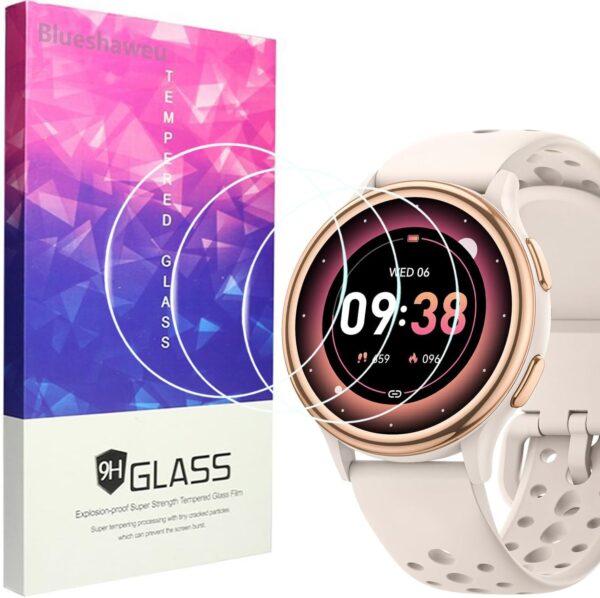Blueshaweu Protector de pantalla compatible con reloj inteligente AIMIUVEI para mujer de 1,27 pulgadas G53, dureza 9H, protector de pantalla de cristal templado [3 unidades] compatible con reloj