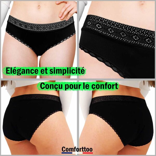 Bragas menstruales Flujo abundante Lavable de algodón orgánico con 4 capas Ultra absorbentes Bragas de regla reutilizable para Adolescente y Mujer Ropa interior de protección (Negro - Tamaño)