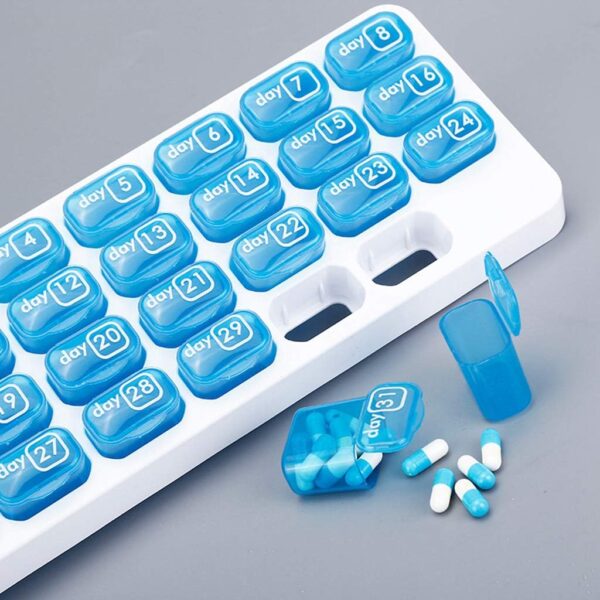 Feelairy Pastillero para 31 días, Portátil Pastillero Mensual con Tapa para Llevar, Caja de Medicamentos Vitaminas Medicina Tableta Organizador Estuche Pastillero para Uso Diario y de Viaje - Image 7