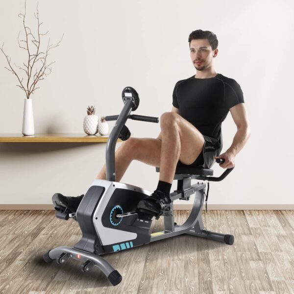 ISE Bicicleta Estática con Respaldo, Bicicleta Estatica Reclinadas, 8 Niveles de Resistencia, Sensor de Pulso, Bici Estatica Entrenamientos de Recuperación,Bicicletas Estaticas, Máx. 120 kg - Image 9
