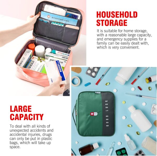 Bolsa de medicamentos, Bolsa de Emergencia, Botiquín de Primeros Auxilios Caja Médica Portátil de Emergencia, Grand Capacidad, Portátil, para Oficina Hogar Viajes Camping (Verde) - Image 4