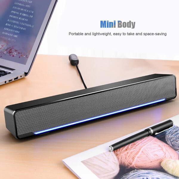 Denash Altavoz con Cable USB, Escritorio Sonido Envolvente de Sonido estéreo 3D con una Entrada de luz LED de 3.5mm para PC/Tableta/teléfono Inteligente(Negro) - Image 6