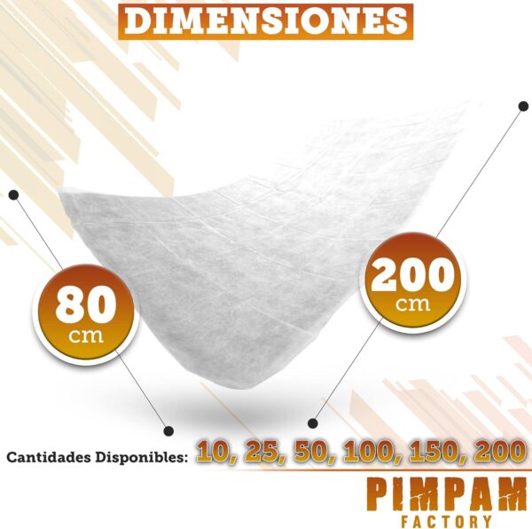 PimPam Factory - Pack 200 Sábanas de TNT Desechables 14gr - 80x200cm - Hipoalergénico - Repele Líquidos - No Ajustable - Ideal para Camas y Camillas de Masaje - 100% Reciclables - Image 4
