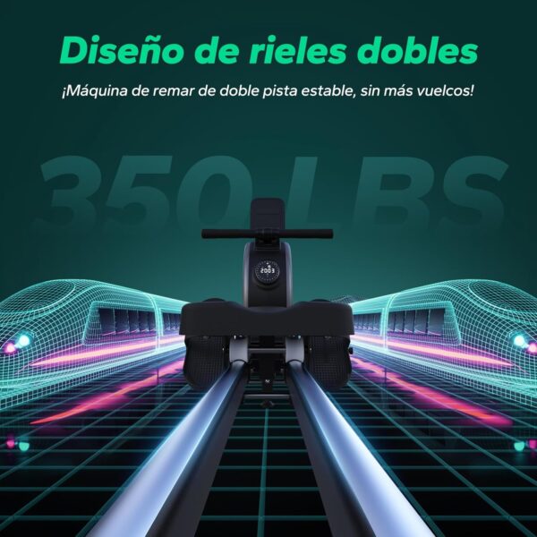 MERACH Máquina de Remo Autoalimentada Mejorada, Máquina de Remo Magnética Ecológica para Uso Doméstico con 16 Niveles de Resistencia, Capacidad de Carga de 160KG, Fitness Verde - Image 6
