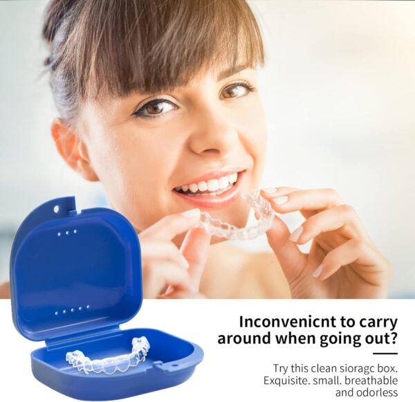 XTUDOU Juego de cajas de prótesis (2 cajas de dentadura postiza, 2 recipientes con colador, 2 cepillos de limpieza de prótesis con doble cabeza) - Image 3