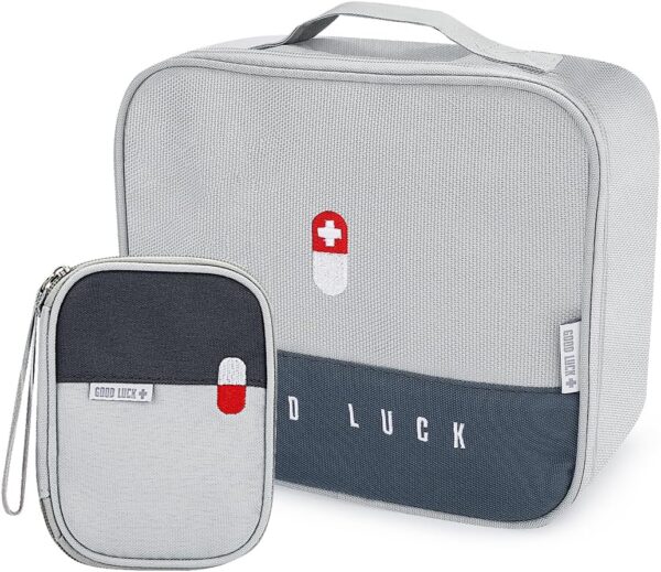 Bolsa vacía de viaje para medicamentos de viaje, 2 piezas, kit de primeros auxilios, bolsas de medicina portátiles para viajes, camping y senderismo, ligero (grande y pequeño)