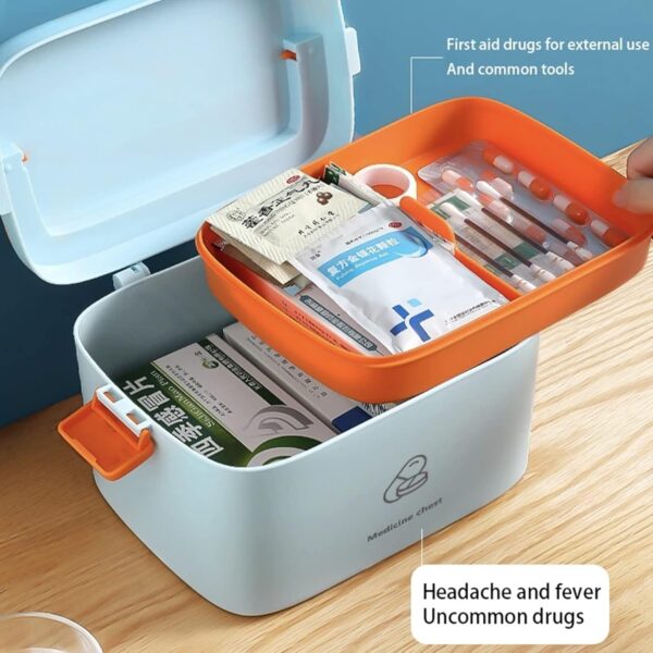 Jadeshay Caja de medicina botiquín plástico, Organizador de Primeros Auxilios Caja de almacenamiento familiar con hebilla Armario de doble capa con botiquín de gran capacidad(Blanco) - Image 2