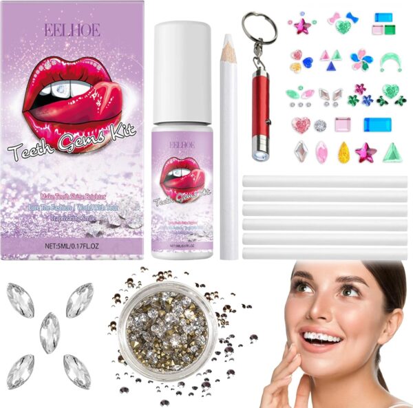 Gemas Dentales,Tooth Gems Kit,Diamante Dientes Kit,Kit De Gemas Para Dientes,Kit Diamante Dientes Kit,Para Decoración Dental Brillante y Reflectante Con Pedrería y Diamantes Marquesa