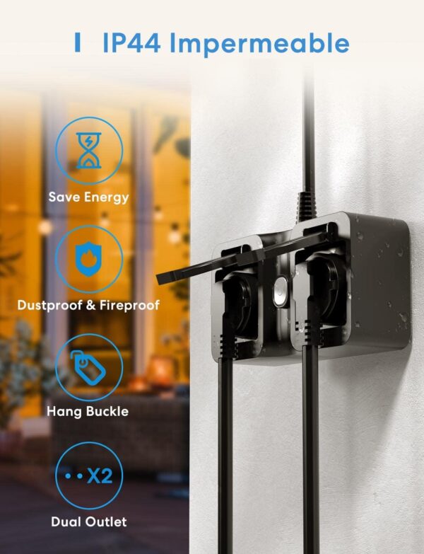 Meross Enchufe Inteligente Exterior Impermeable, WiFi Enchufe Exterior con 2 Tomas, Compatible con Alexa, Google Assistant y SmartThings, con Control Remoto - Image 4