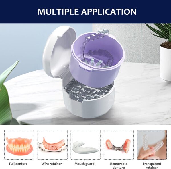 DIDATOOL Ferula Dental, Caja Dentadura Postiza, Baños para Dentadura, Estuche para Guardar la dentadura con Cesta de Enjuague Extraíble, Caja Dentadura Kit Limpieza Dental (Blanco) - Image 2