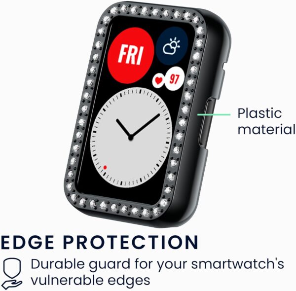 kwmobile Protector Reloj Inteligente Compatible con Huawei Watch Fit Protector Pantalla Reloj - 2X Carcasa Antigolpes para Esfera Smartwatch - Transparente/Negro - Image 4