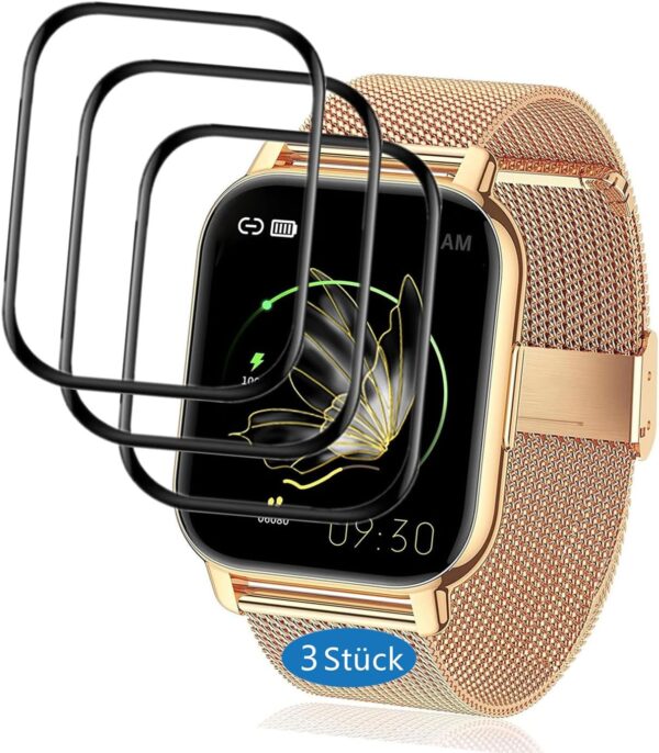 Frgnie Protector compatible con Popglory Reloj Inteligente 1,85" (3 Pack) Curved Full Cover protectora de pantalla, compatible con IDEALROYAL, Hendari P66 Smartwatch