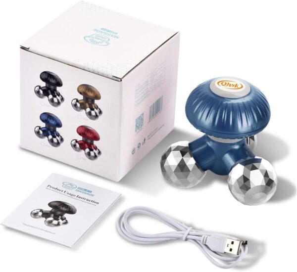 QHYK Handheld Vibrate Massager, 3 cabezas de masaje tocar el cuerpo, Batería o USB Power Proporcionar electricidad, Aliviar Cuerpo o tensión muscular, Full Body Massager portátil, Azul - Image 7