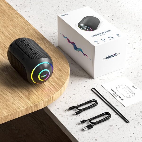 RIENOK S4 Altavoz Bluetooth Portátil Bluetooth 5.3 Potente Impermeable IPX7 Pequeño Inalámbrica Emparejamiento Estéreo Apoya Tarjeta SD Negro - Image 9
