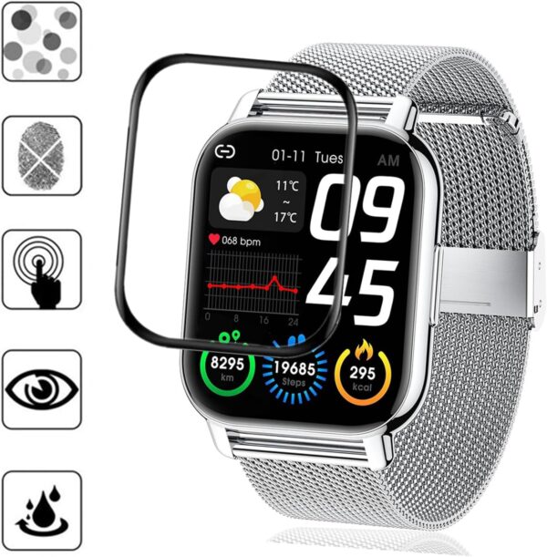Frgnie Protector compatible con Popglory Reloj Inteligente 1,85" (3 Pack) Curved Full Cover protectora de pantalla, compatible con IDEALROYAL, Hendari P66 Smartwatch - Image 5