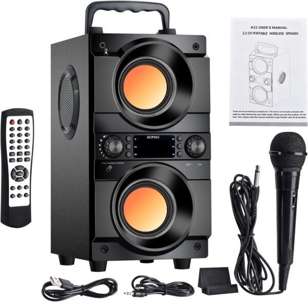 Supniu - Altavoz Bluetooth, 60 W, altavoz inalámbrico portátil, con doble bajo, Bluetooth 5.0, inalámbrico, 100 pies, potente soporte de altavoz al aire libre, radio FM para el hogar en pleno - Image 8