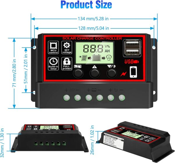 Depvko Controlador de carga solar 30A, regulador inteligente de batería de panel solar negro con doble puerto USB de 12V/24V PWM regulador de carga solar, parámetro automático, pantalla LCD ajustable - Image 5