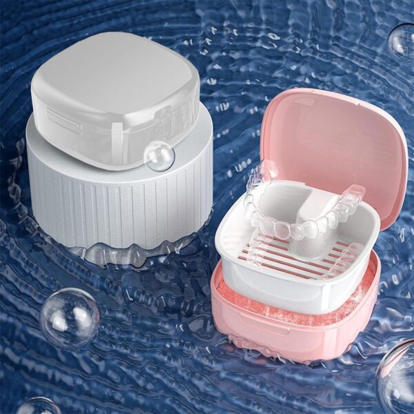 2 Piezas Caja Dentadura Postiza,Funda Aparato Dental Ortodoncia,Caja Portátil para Prótesis Dentales,para Almacenar Dentaduras Postizas (Rosa,Blanco) - Image 4